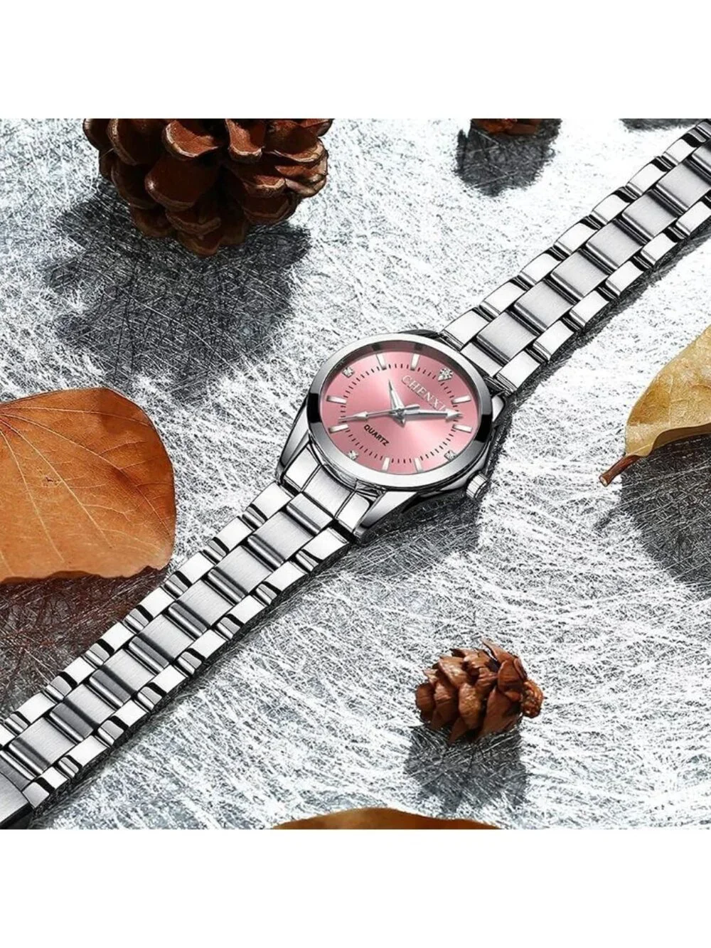 Women's Pink Analog Quartz Stainless Steel Luminous Waterproof Dress Watches